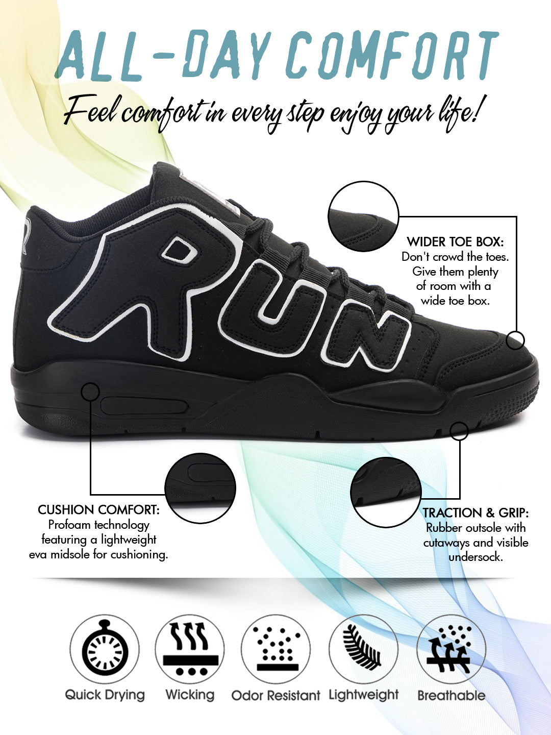 RUN SEVEN ( by GO21 ) Soft Insole, Slip-Resistance|Walking Casual Sneakers For Men (RUN1035 White )