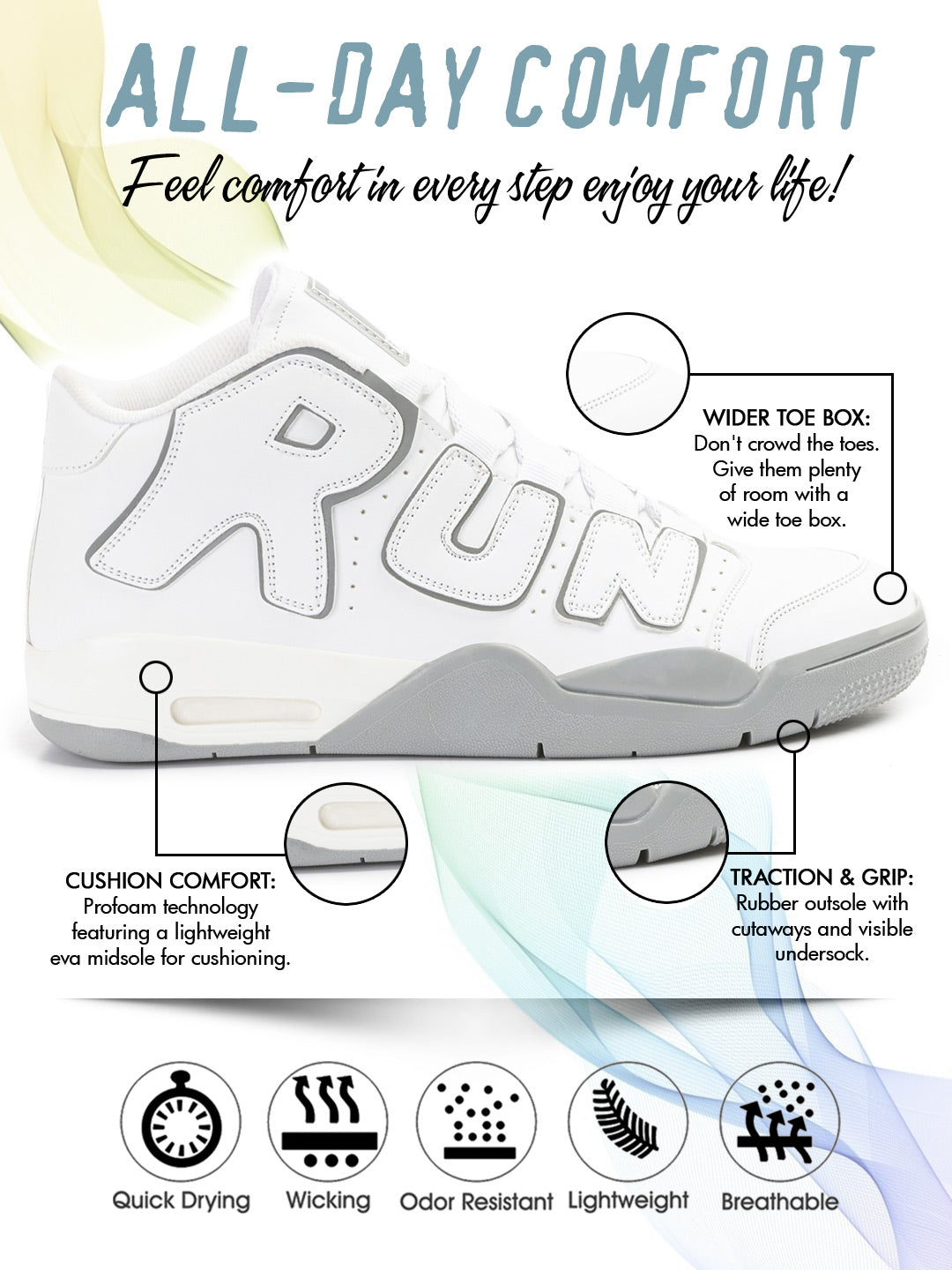 RUN SEVEN ( by GO21 ) Soft Insole, Slip-Resistance|Walking Casual Sneakers For Men (RUN1035 Grey )