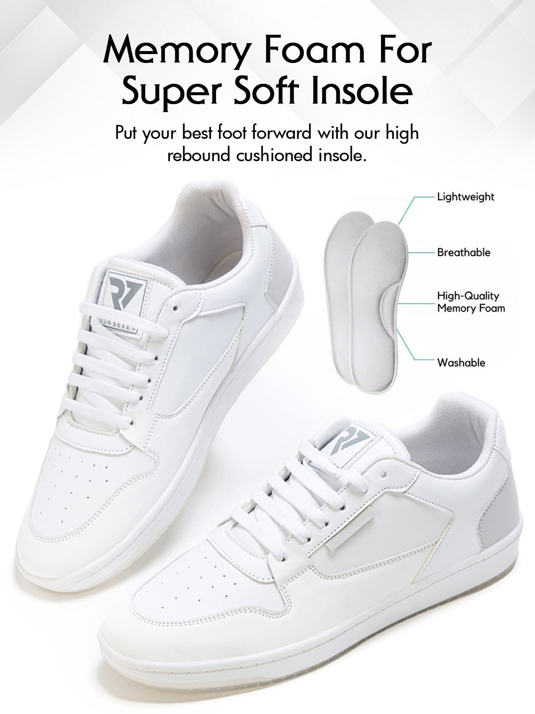 RUN SEVEN ( by GO21 ) Soft Insole, Slip-Resistance|Walking Casual Sneakers For Men (RUN1073 WHITE )